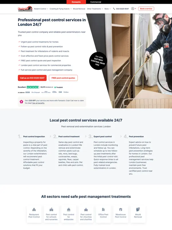 Screenshot of the Fantastic Pest Control website