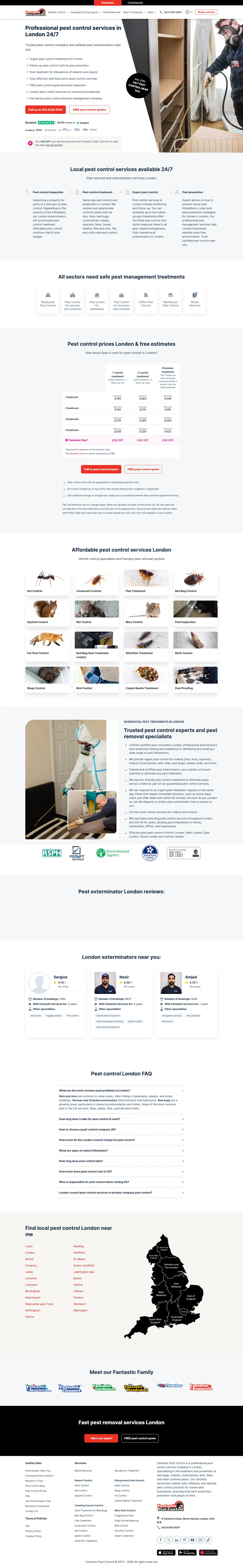 Full page screenshot of the Fantastic Pest Control website