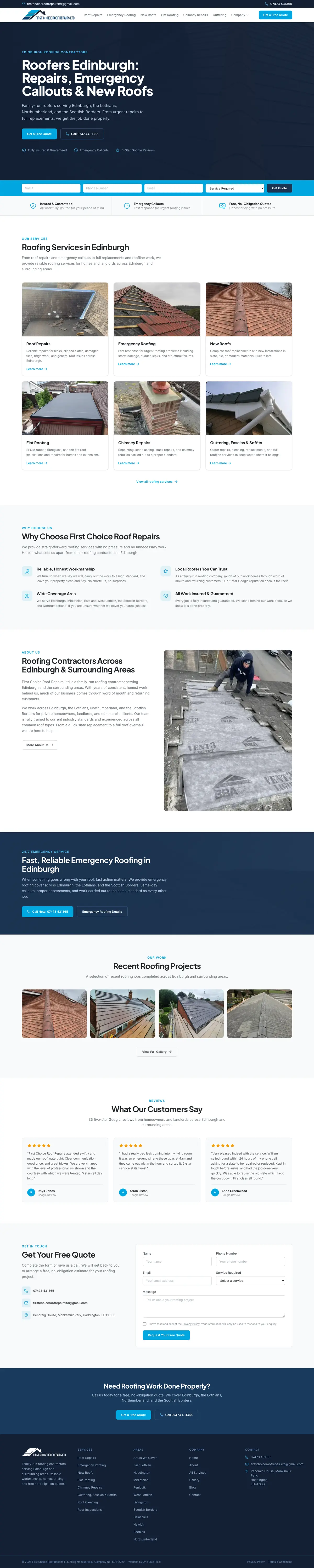 Full page screenshot of the First Choice Roof Repairs website