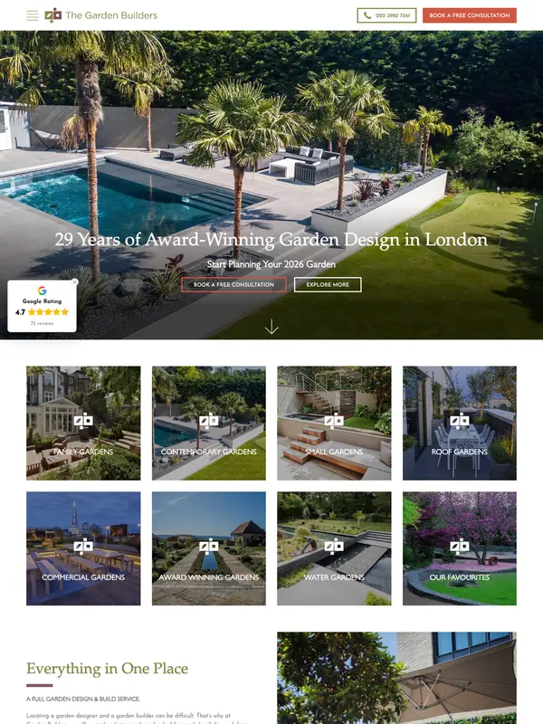 Screenshot of the The Garden Builders website