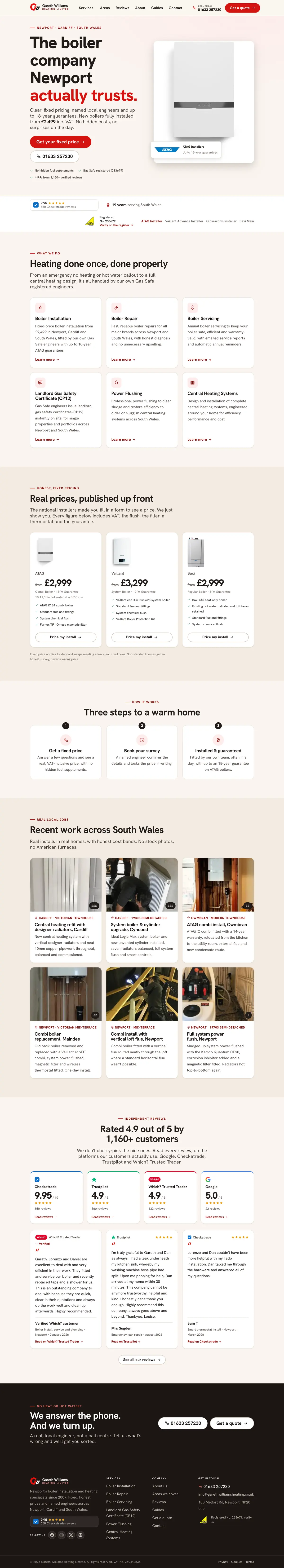 Full page screenshot of the Gareth Williams Heating website