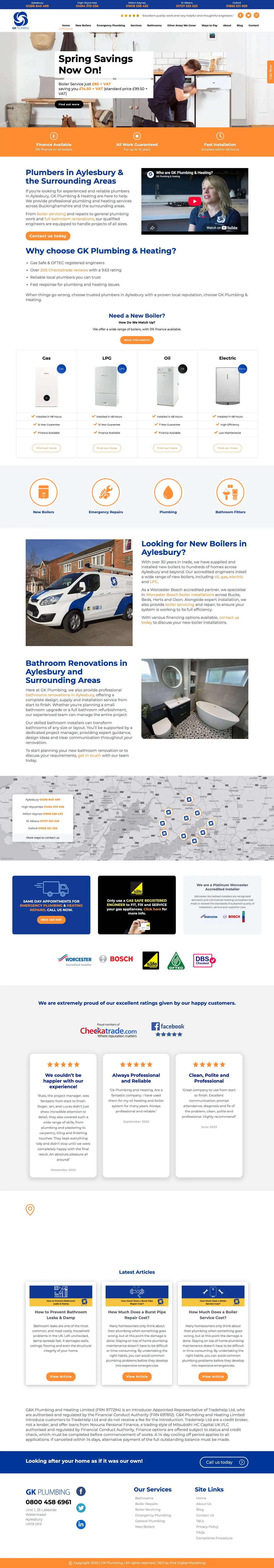 Full page screenshot of the GK Plumbing website