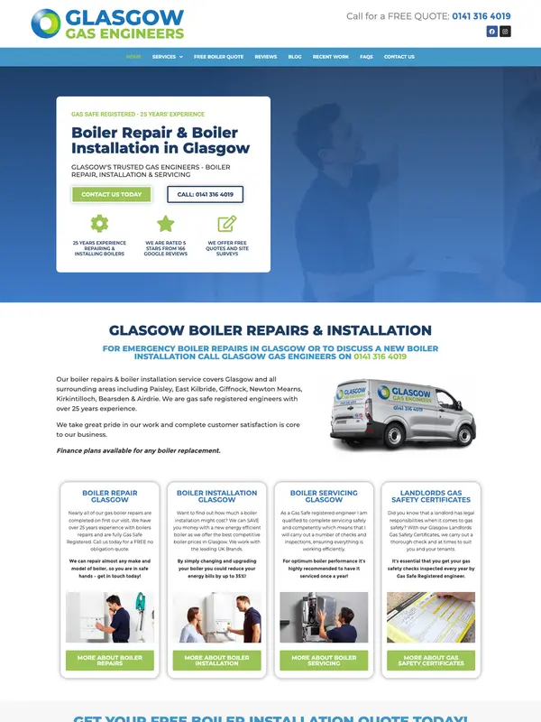 Screenshot of the Glasgow Gas Engineers website