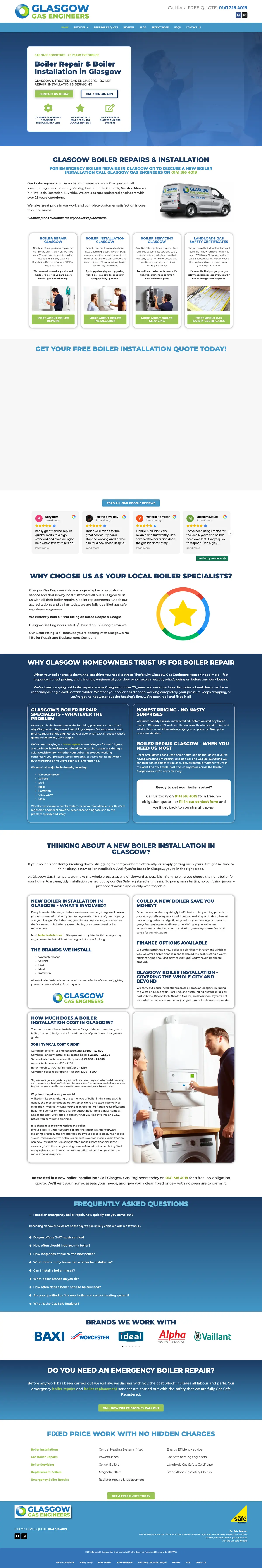 Full page screenshot of the Glasgow Gas Engineers website