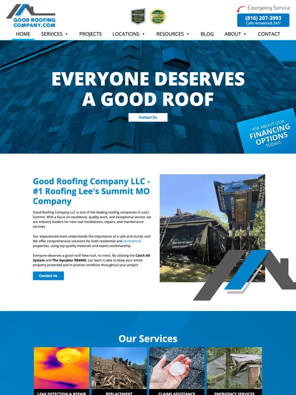 Screenshot of the Good Roofing Company website
