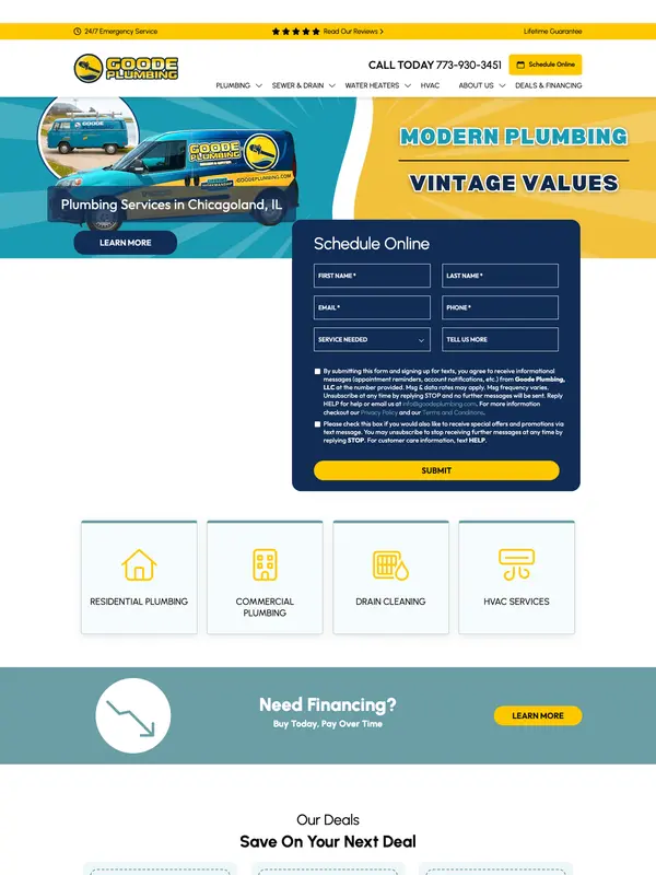 Screenshot of the Goode Plumbing website