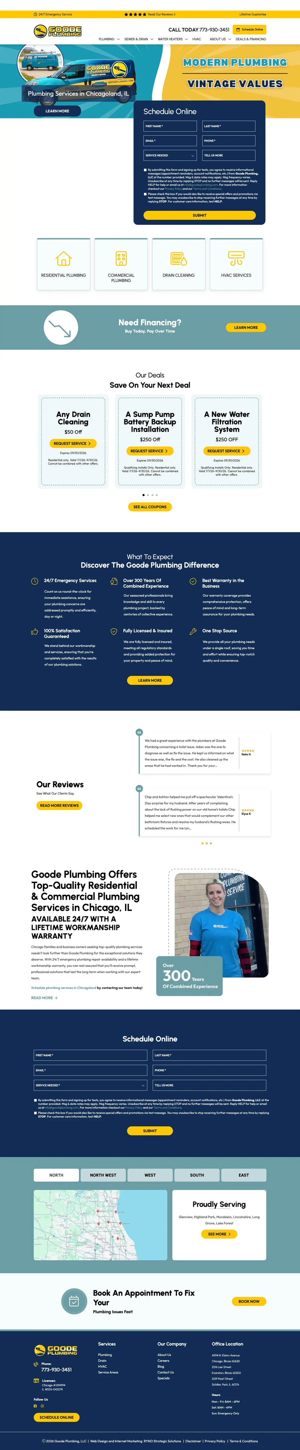 Full page screenshot of the Goode Plumbing website