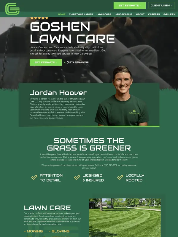 Screenshot of the Goshen Lawn Care website