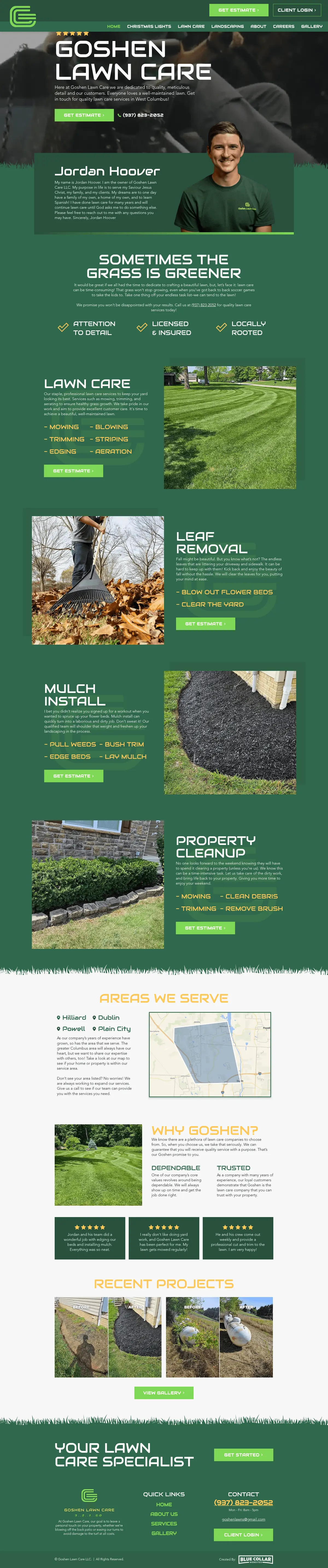 Full page screenshot of the Goshen Lawn Care website