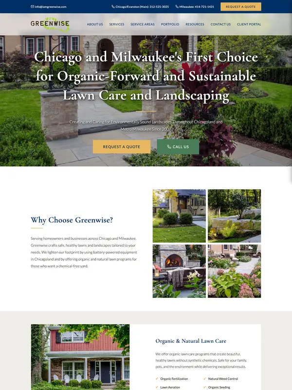 Screenshot of the Greenwise Organic Lawn Care website