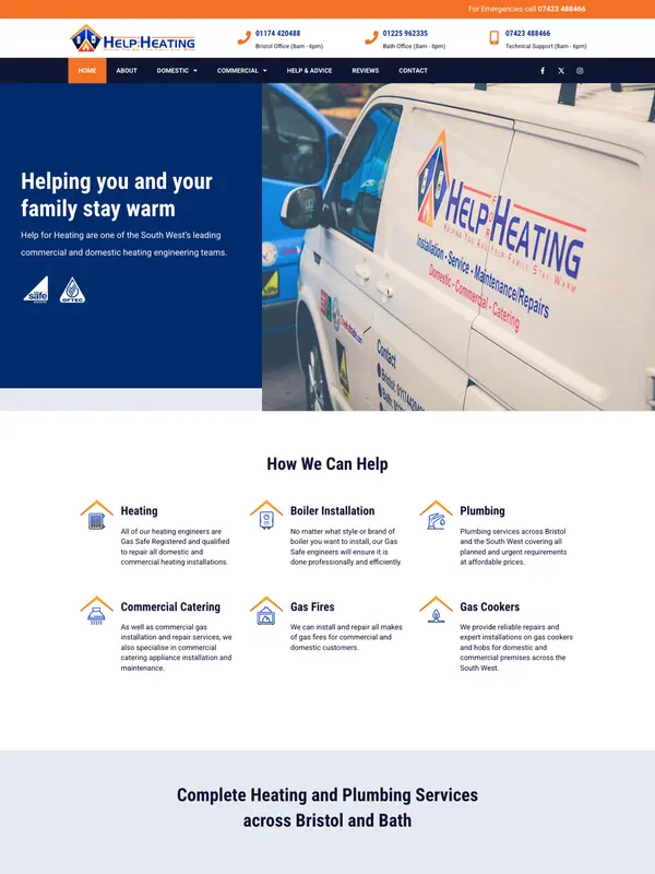 Screenshot of the Help for Heating website