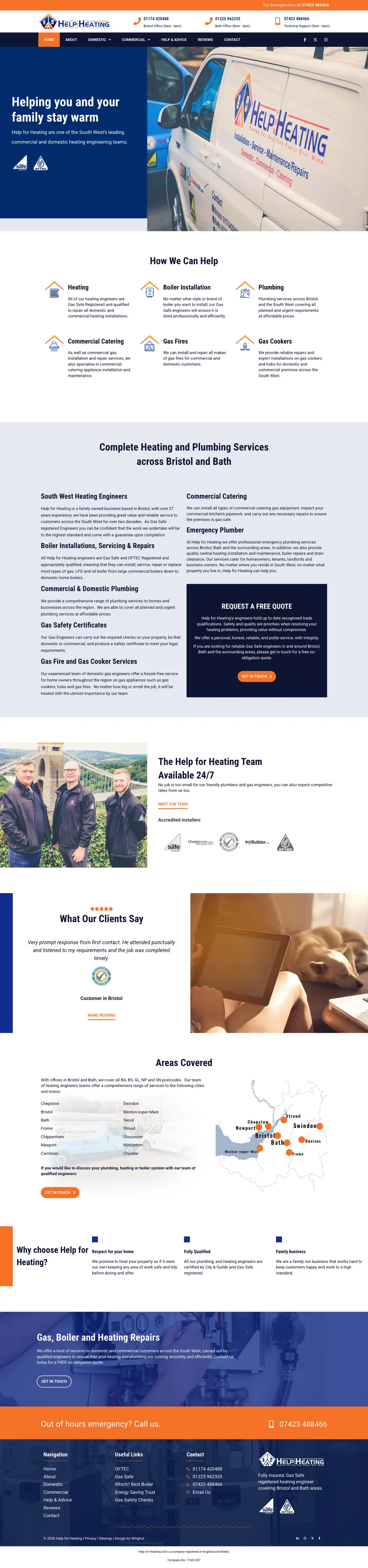 Full page screenshot of the Help for Heating website
