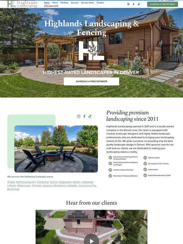 Screenshot of the Highlands Landscaping website