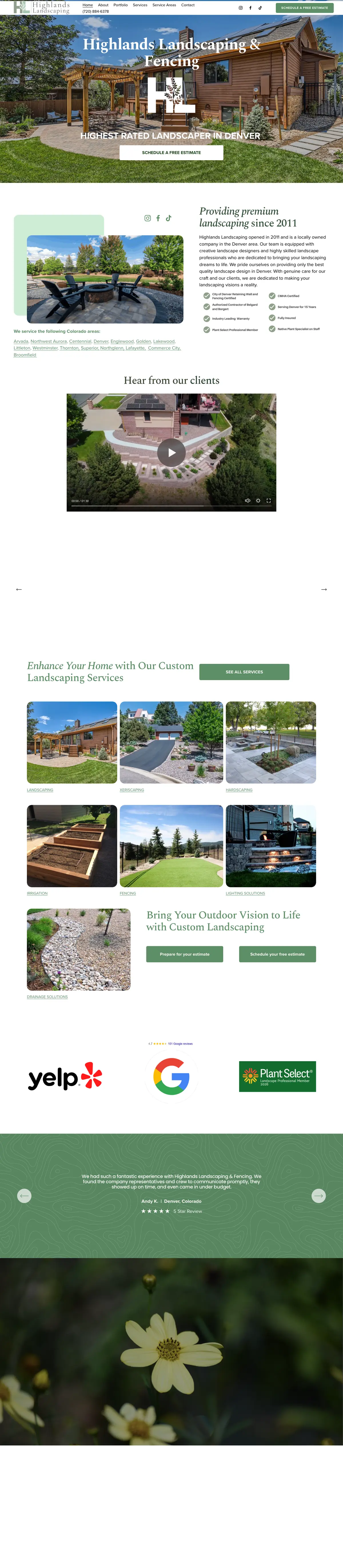 Full page screenshot of the Highlands Landscaping website