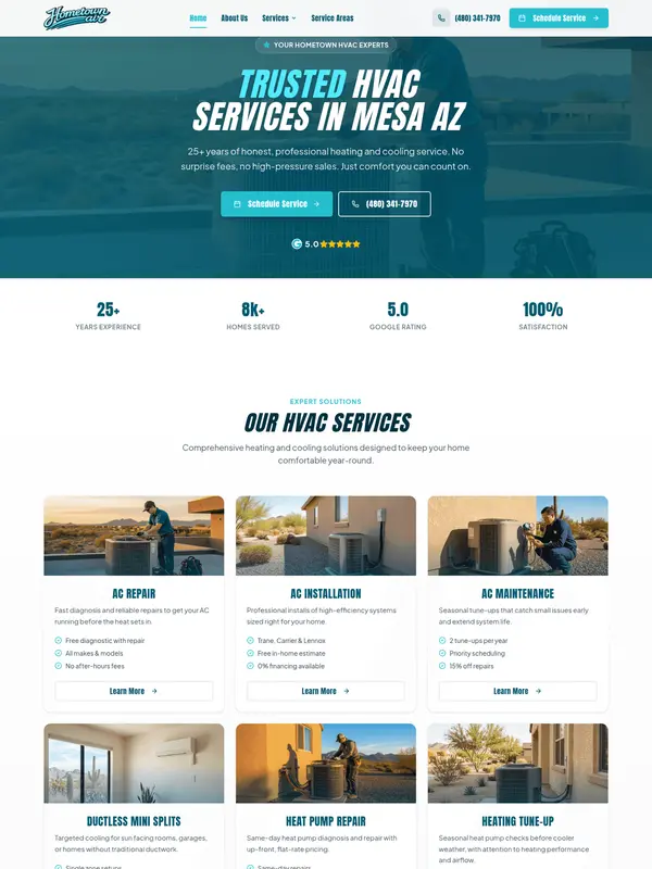 Screenshot of the HomeTown Air website