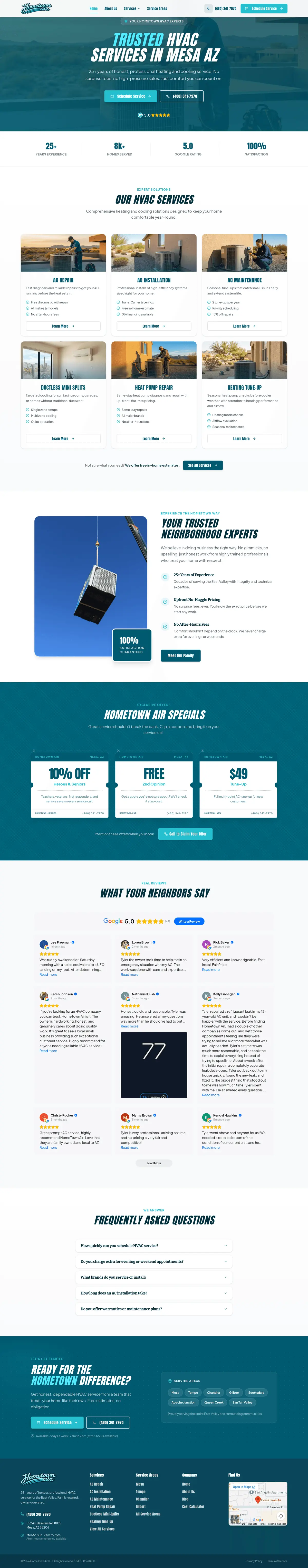 Full page screenshot of the HomeTown Air website