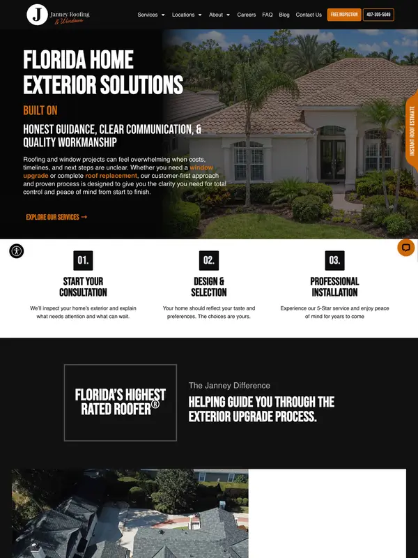 Screenshot of the Janney Roofing & Windows website