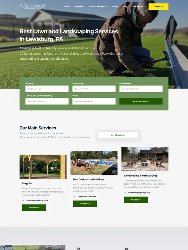 Screenshot of the JC Landscapes website
