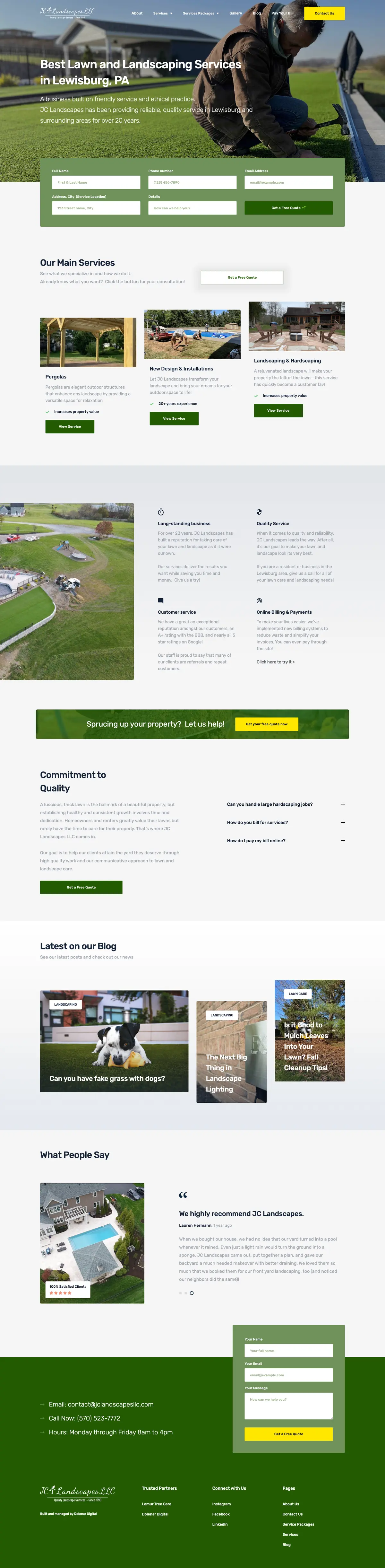 Full page screenshot of the JC Landscapes website