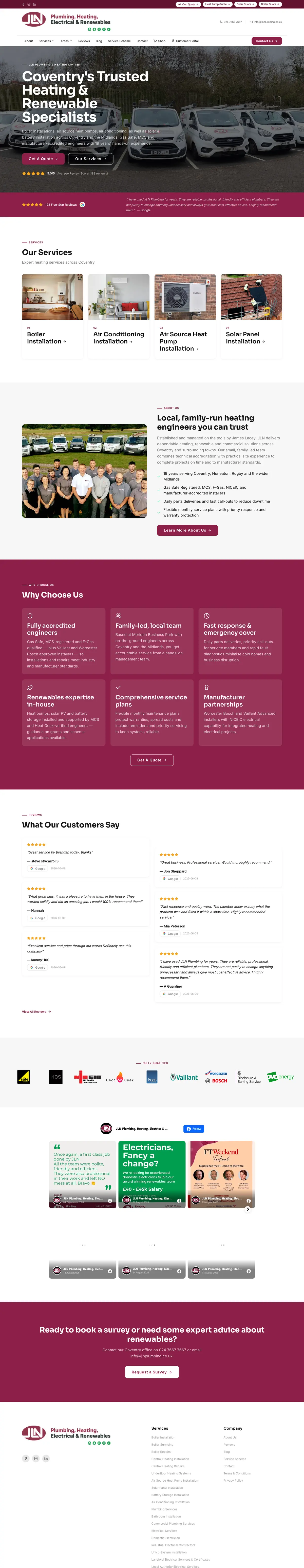 Full page screenshot of the JLN Plumbing & Heating website