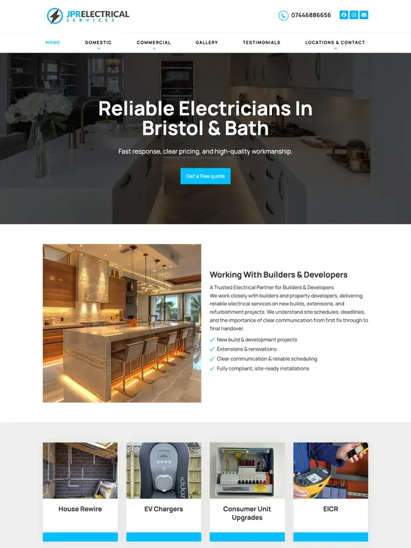 Screenshot of the JPR Electrical Services website