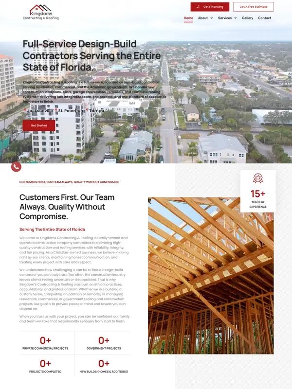 Screenshot of the Kingdoms Contracting & Roofing website