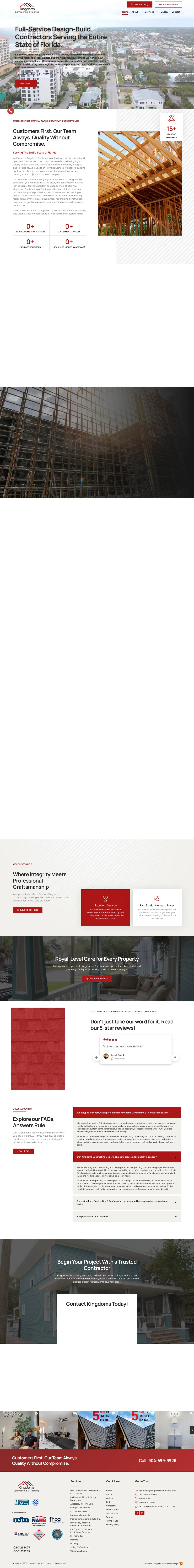 Full page screenshot of the Kingdoms Contracting & Roofing website