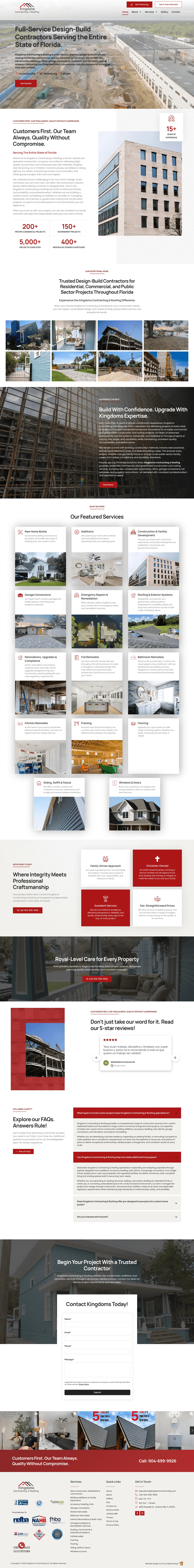 Full page screenshot of the Kingdoms Contracting & Roofing website
