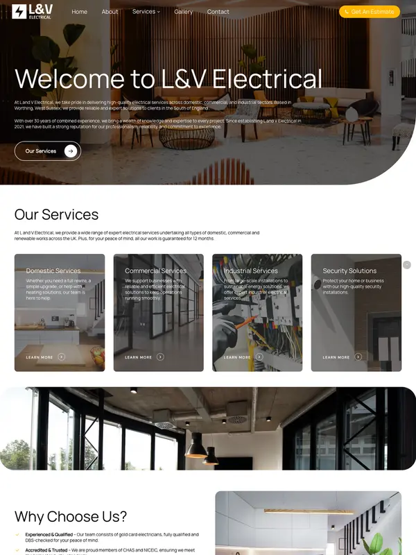 Screenshot of the L&V Electrical website
