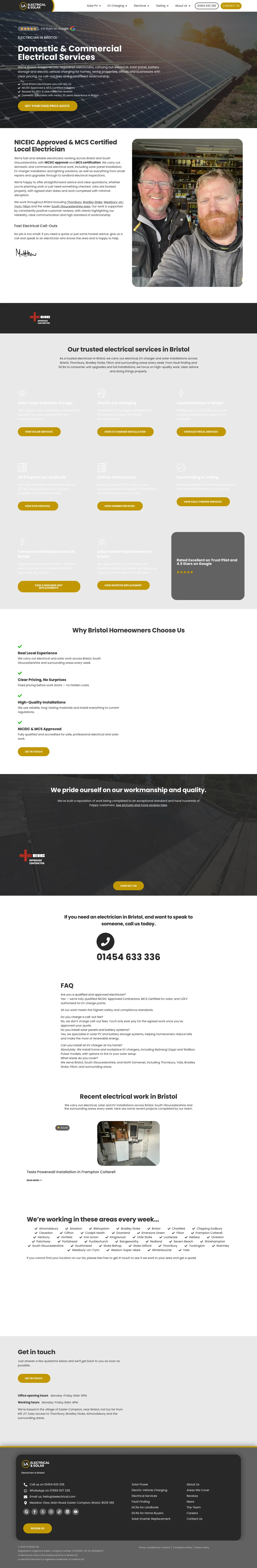 Full page screenshot of the LA Electrical & Solar website