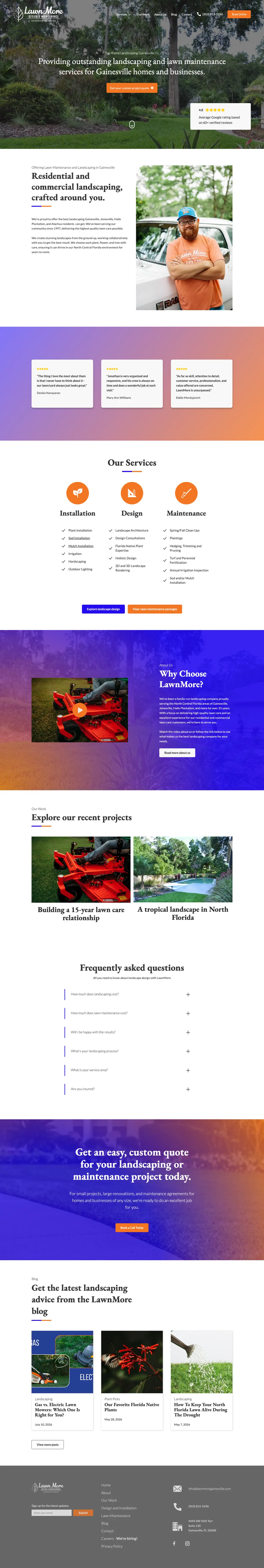 Full page screenshot of the Lawn More website