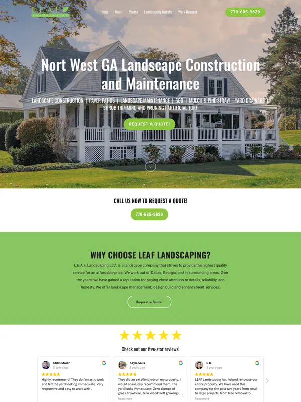 Screenshot of the LEAF Landscaping website