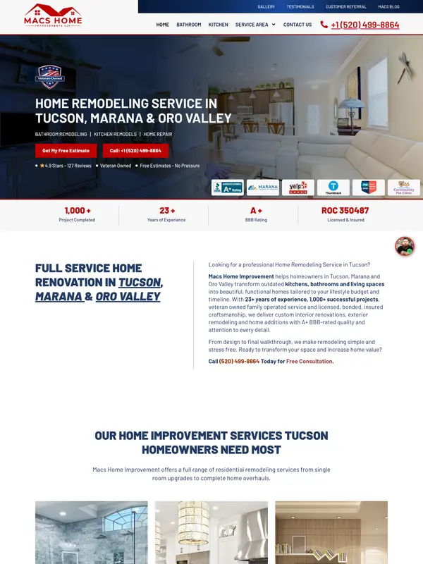 Screenshot of the Mac’s Home Improvement website