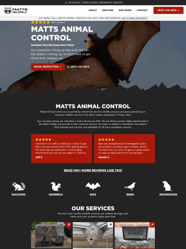 Screenshot of the Matts Animal Control website