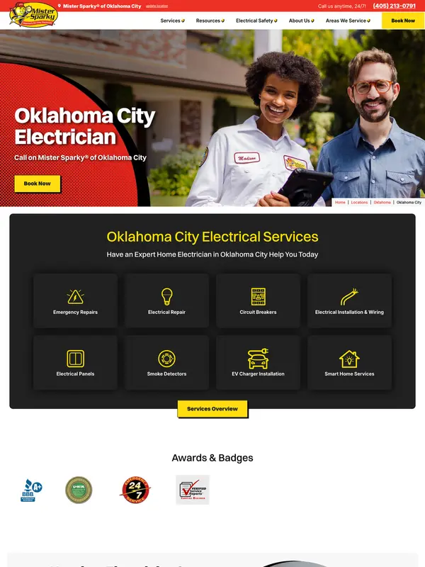Screenshot of the Mister Sparky of Oklahoma City website
