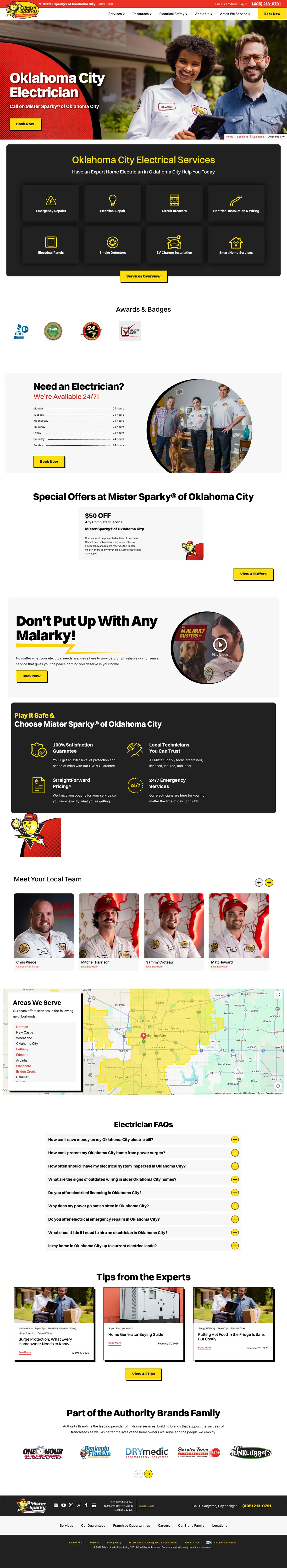 Full page screenshot of the Mister Sparky of Oklahoma City website