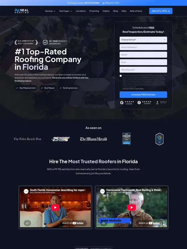 Screenshot of the Neal Roofing & Waterproofing website