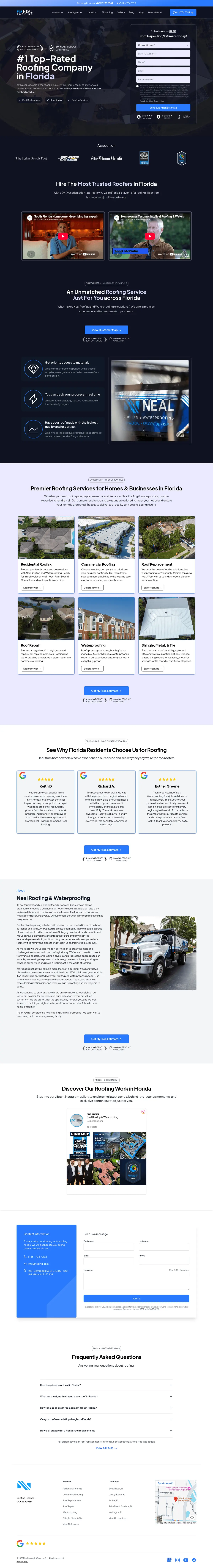 Full page screenshot of the Neal Roofing & Waterproofing website