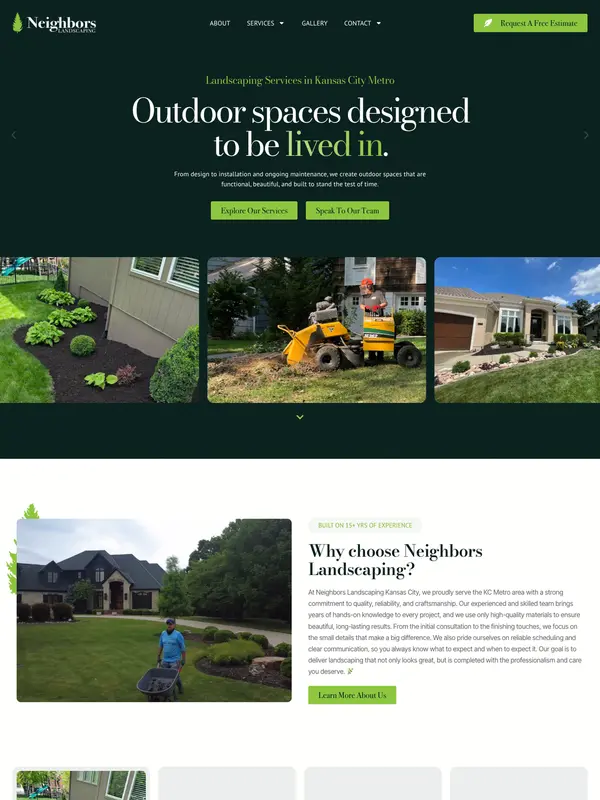Screenshot of the Neighbors Landscaping website