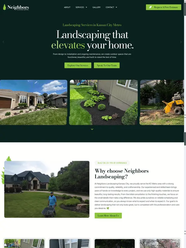 Screenshot of the Neighbors Landscaping website