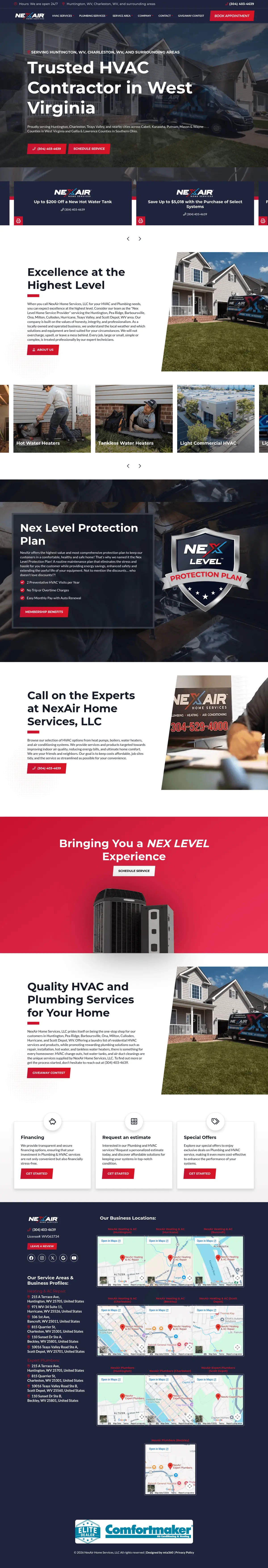 Full page screenshot of the NexAir Home Services website