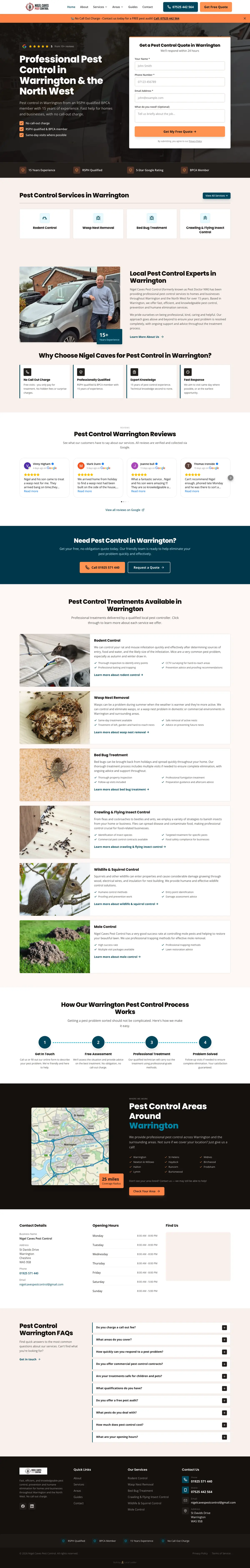 Full page screenshot of the Nigel Caves Pest Control website