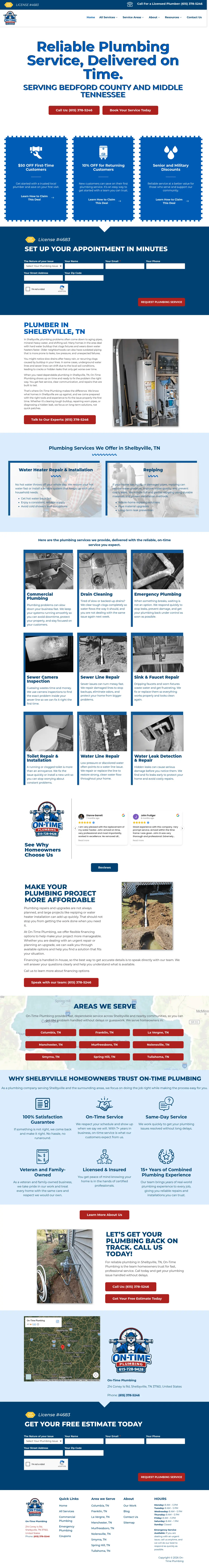 Full page screenshot of the On-Time Plumbing website