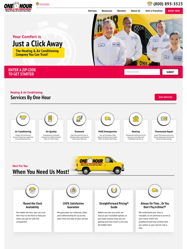 Screenshot of the One Hour Heating & Air Conditioning website