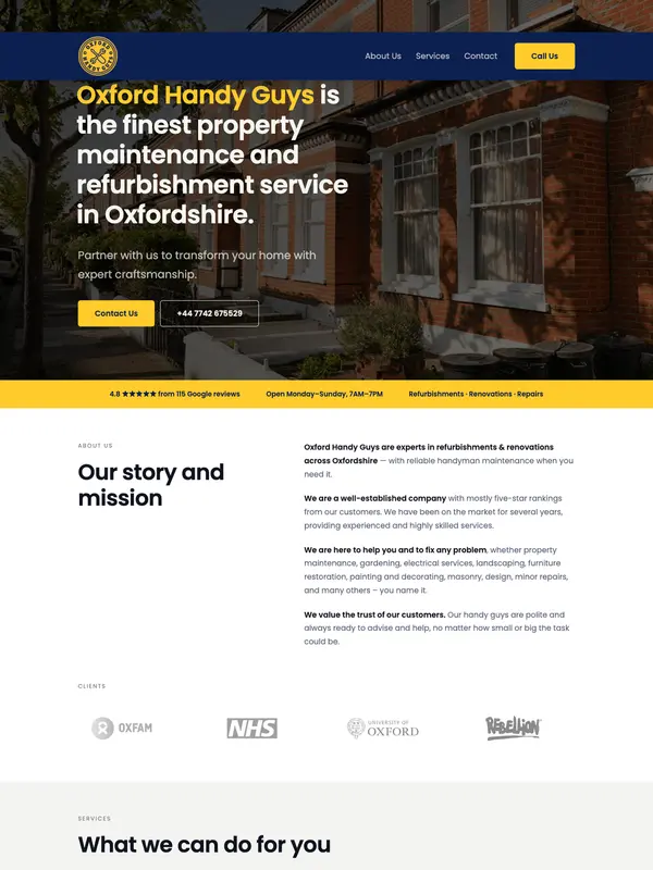Screenshot of the Oxford Handy Guys website