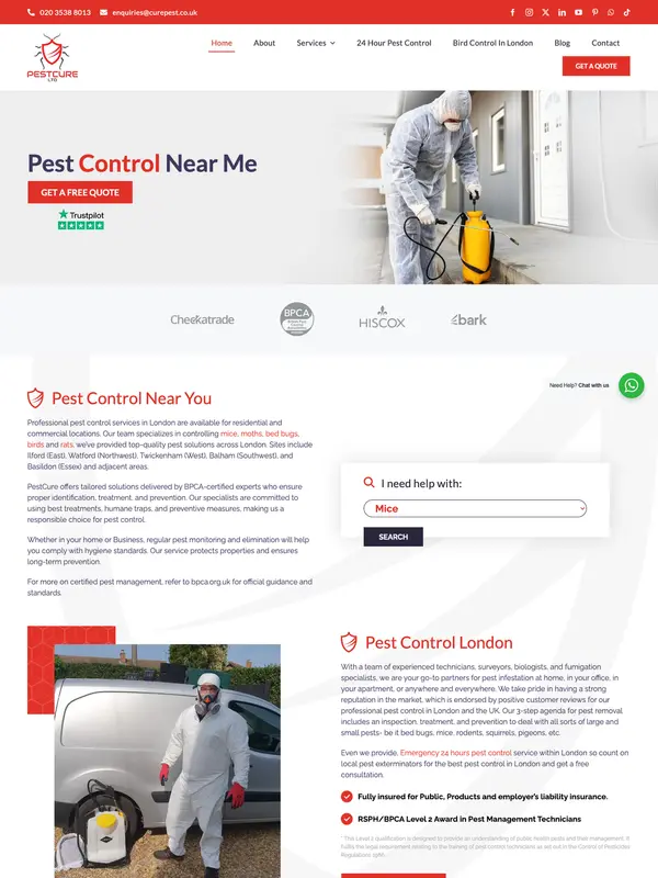Screenshot of the Pestcure website