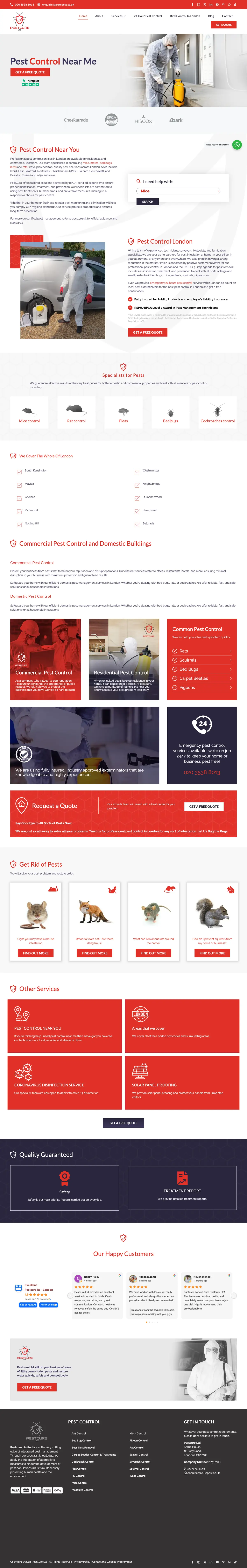 Full page screenshot of the Pestcure website