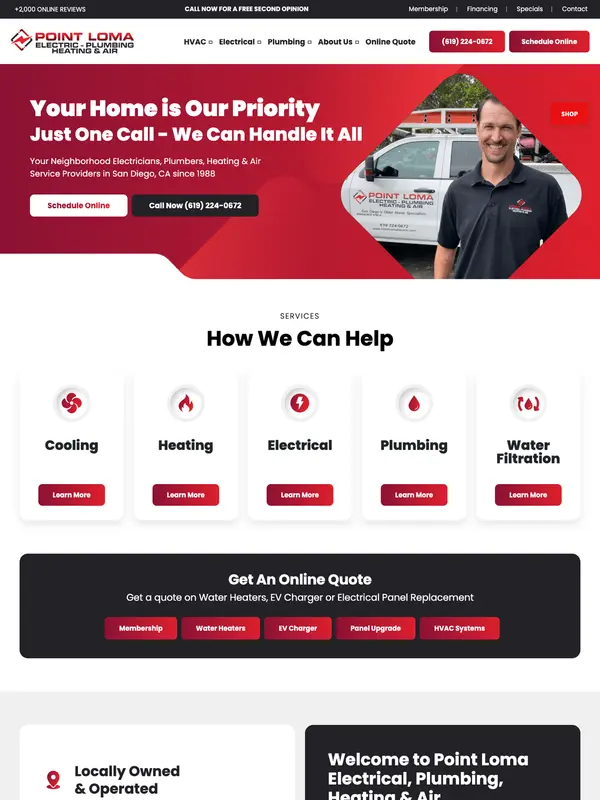 Screenshot of the Point Loma Electric, Plumbing, Heating & Air website
