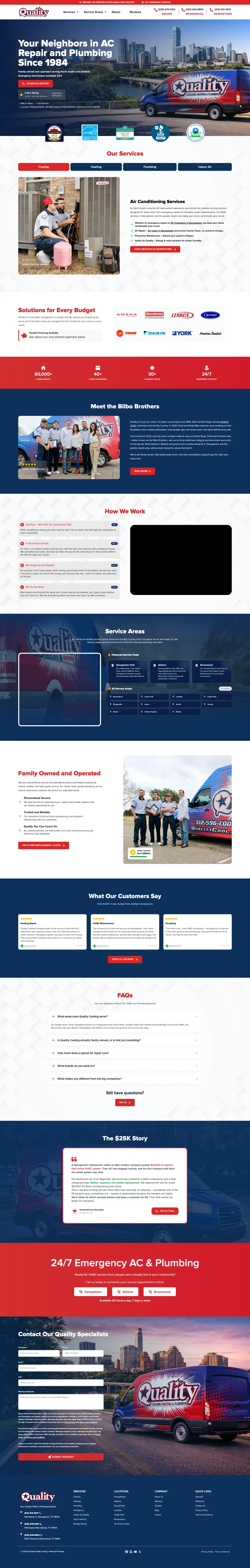 Full page screenshot of the Quality Cooling, Heating & Plumbing website