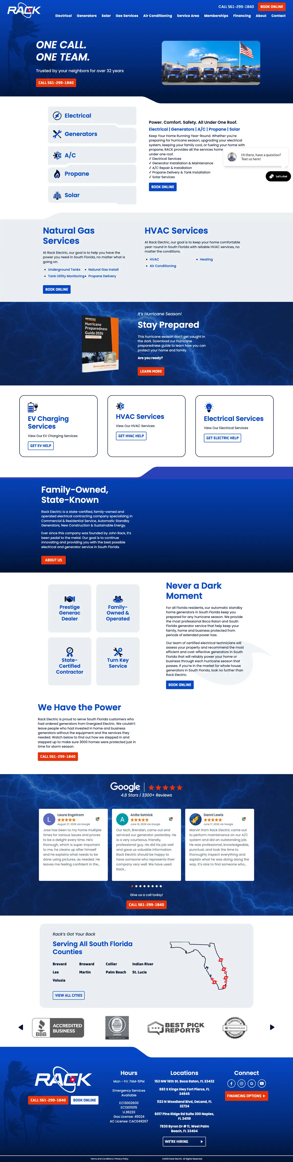 Full page screenshot of the Rack Electric website
